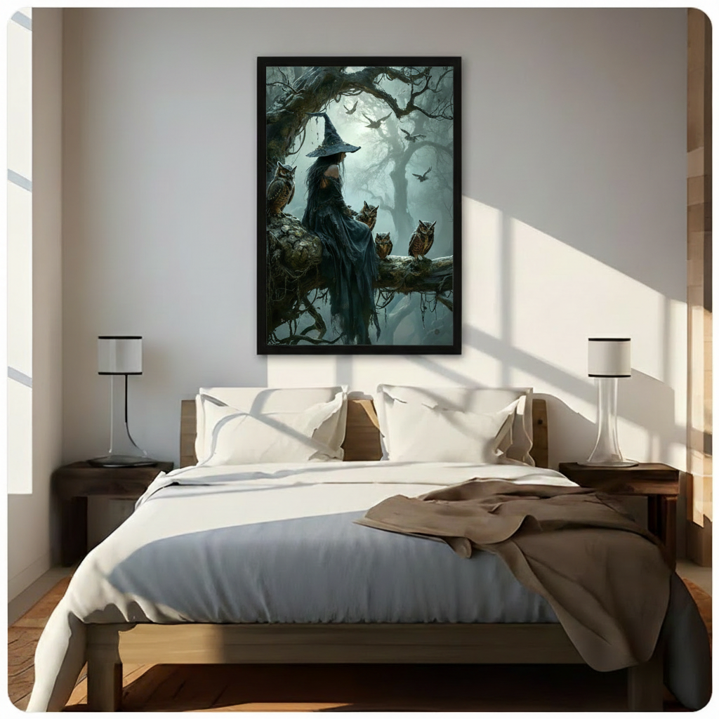 Dark Forest Witch Owl Fantasy Canvas Art Wall Art