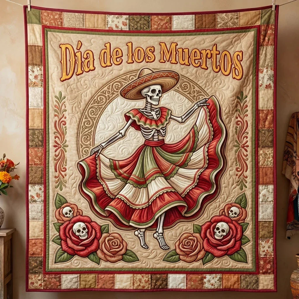 Dia De Los Muertos Dancing Skeleton Quilt Blanket
