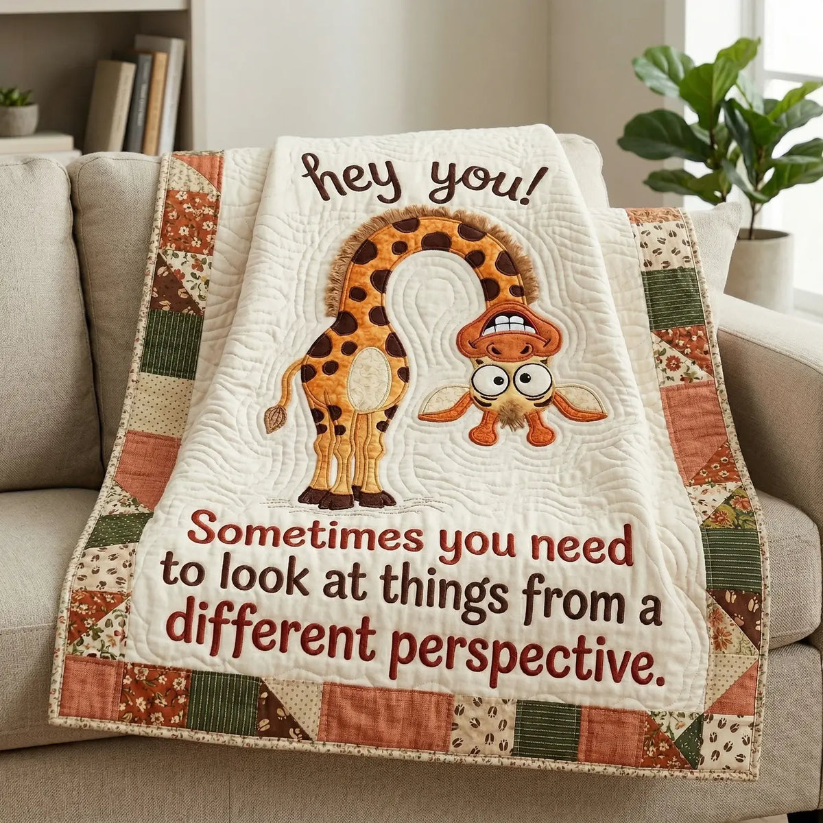 Different Perspective Giraffe Quilt Blanket