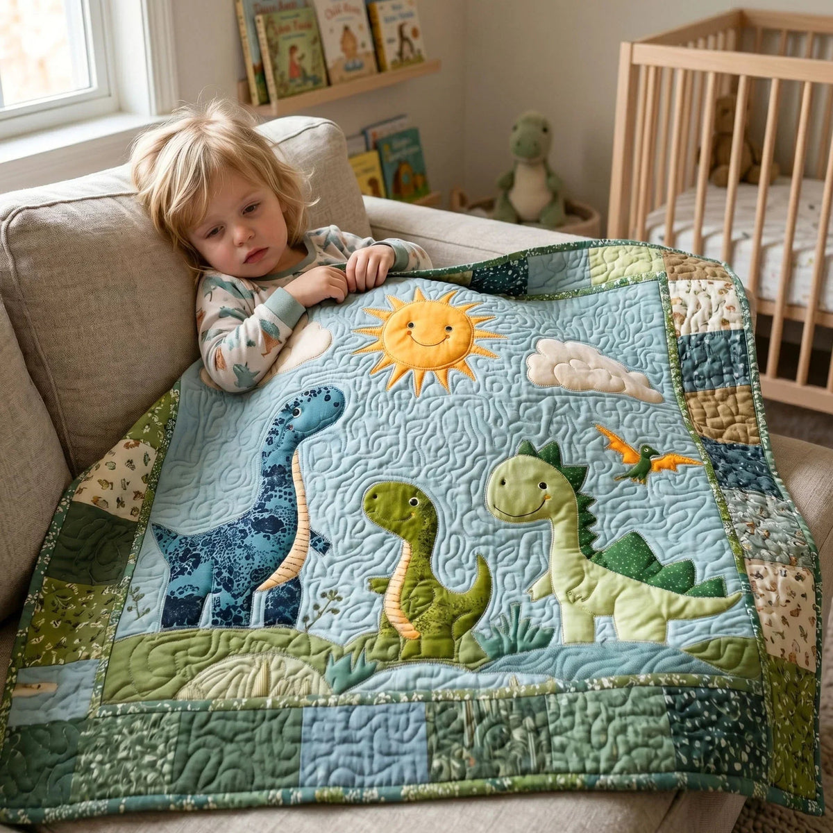 Dino Adventure Quilt Blanket - Quilted Blanket by Wild and Way