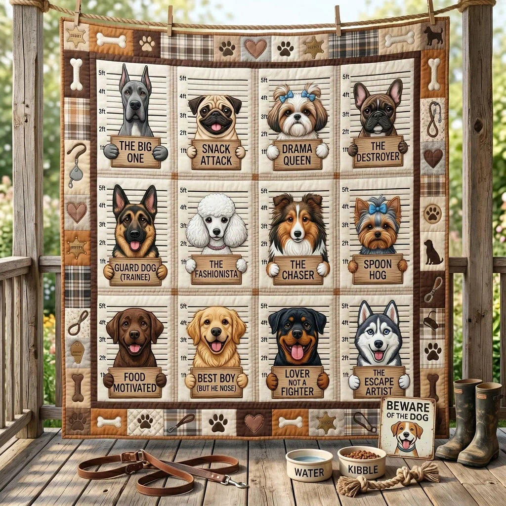 Dog Mugshot Quilt Blanket
