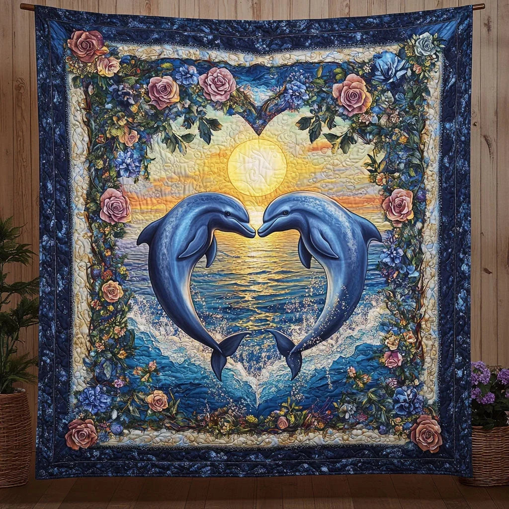 Dolphin And Roses Quilt Blanket