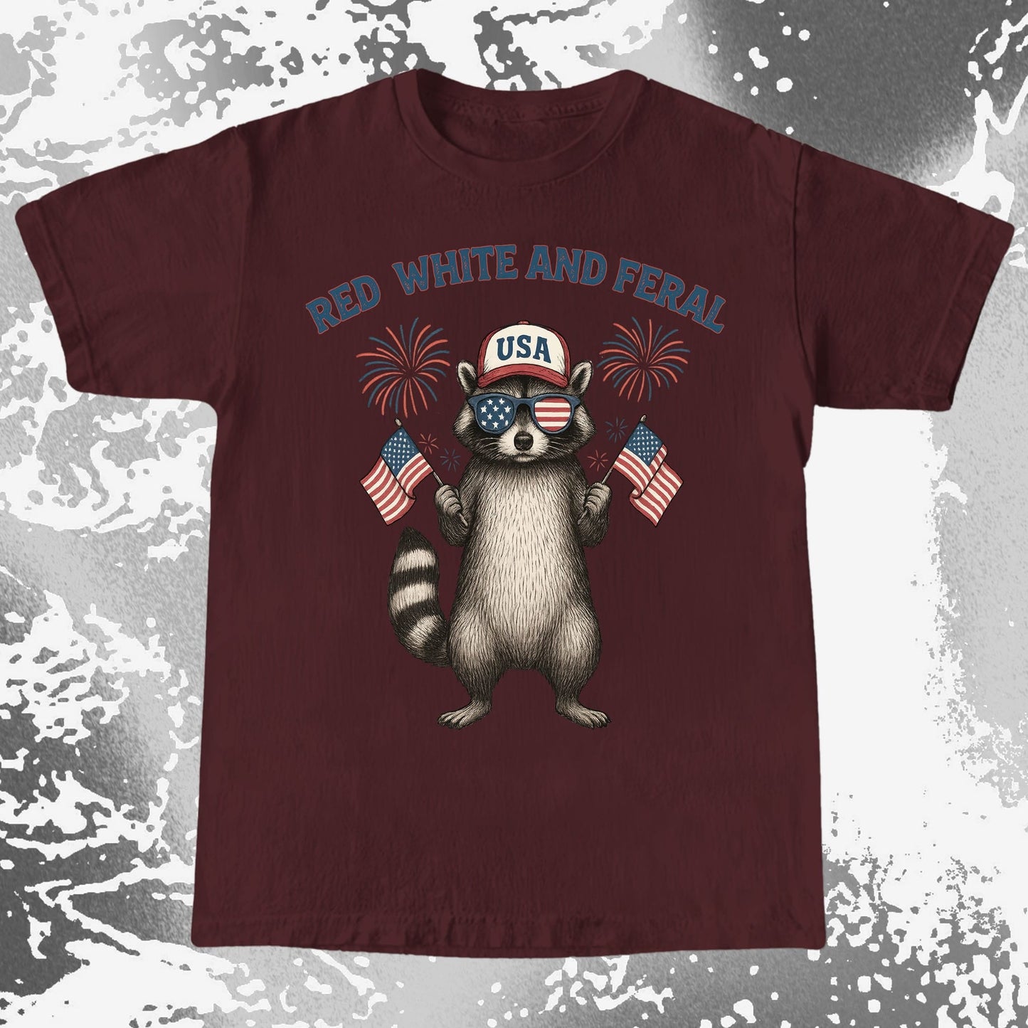 Red White And Feral Raccoon USA Shirt, funny meme tee gift (view 9)