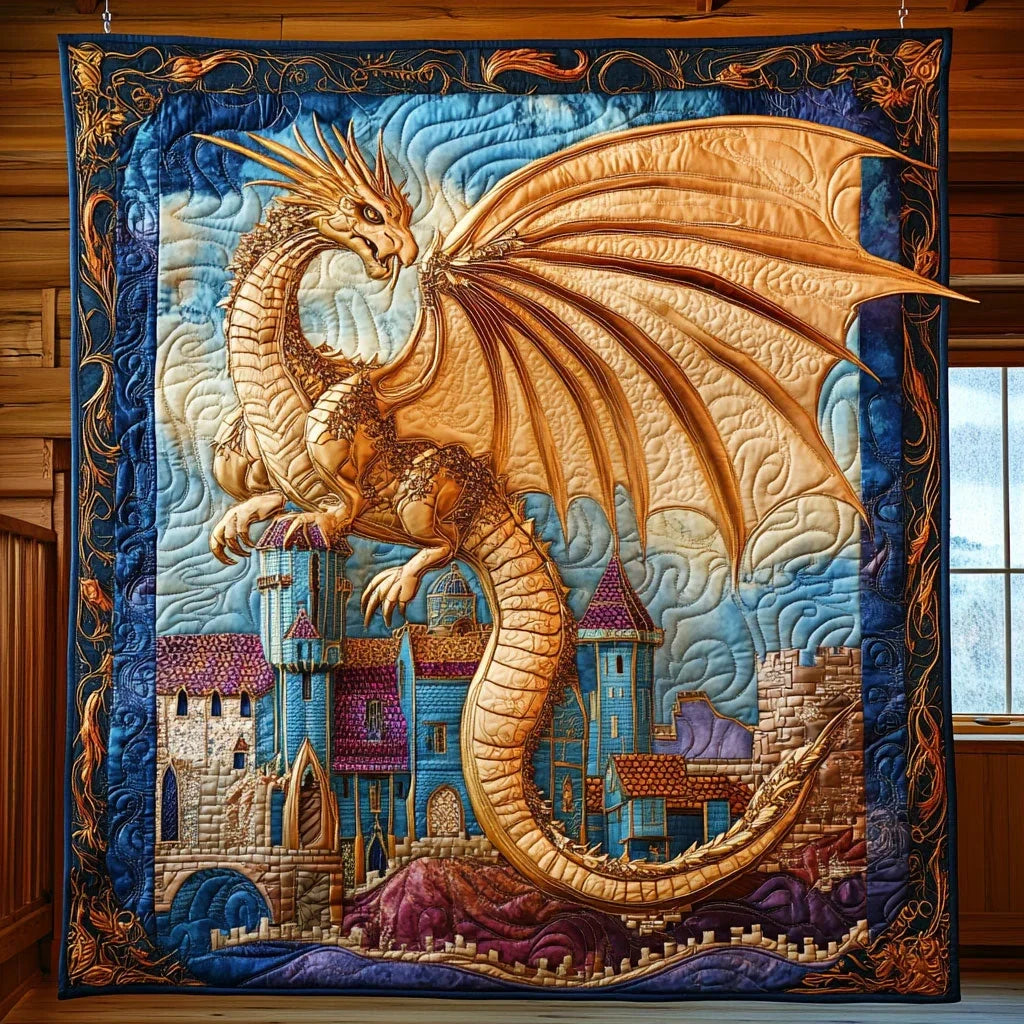 Dragon And Castle Quilt Blanket