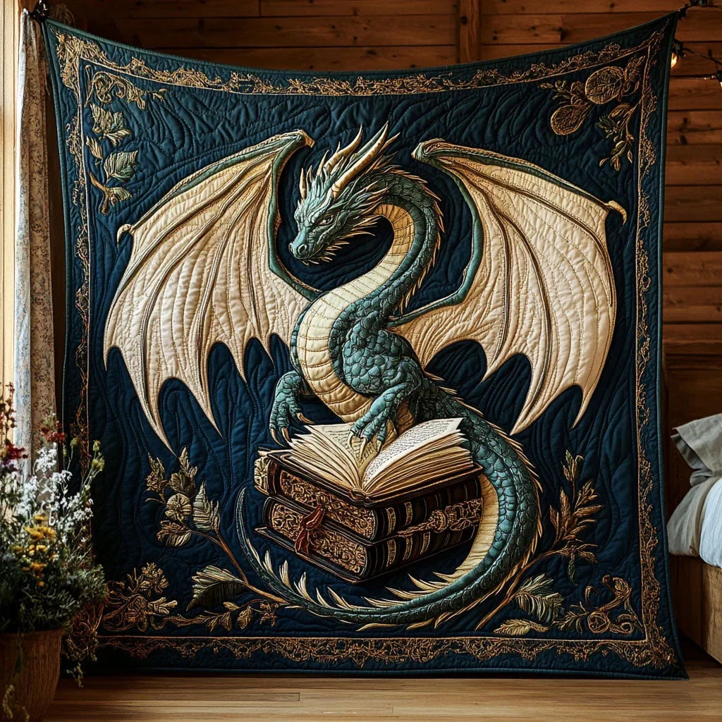 Dragon And Tome Quilt Blanket
