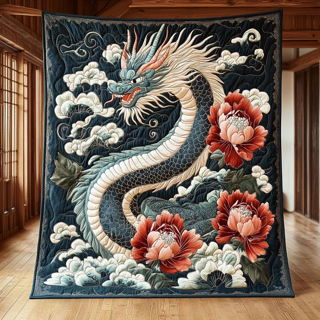 Dragon Crimson Bloom Quilt Blanket
