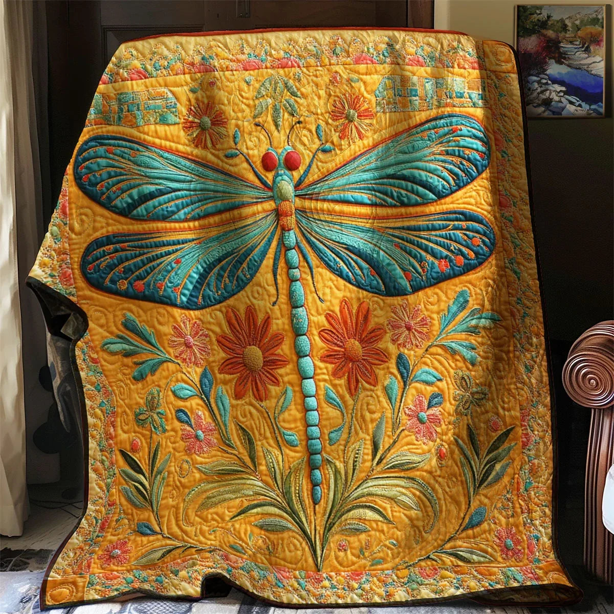 Dragonfly Folkart Quilt Blanket