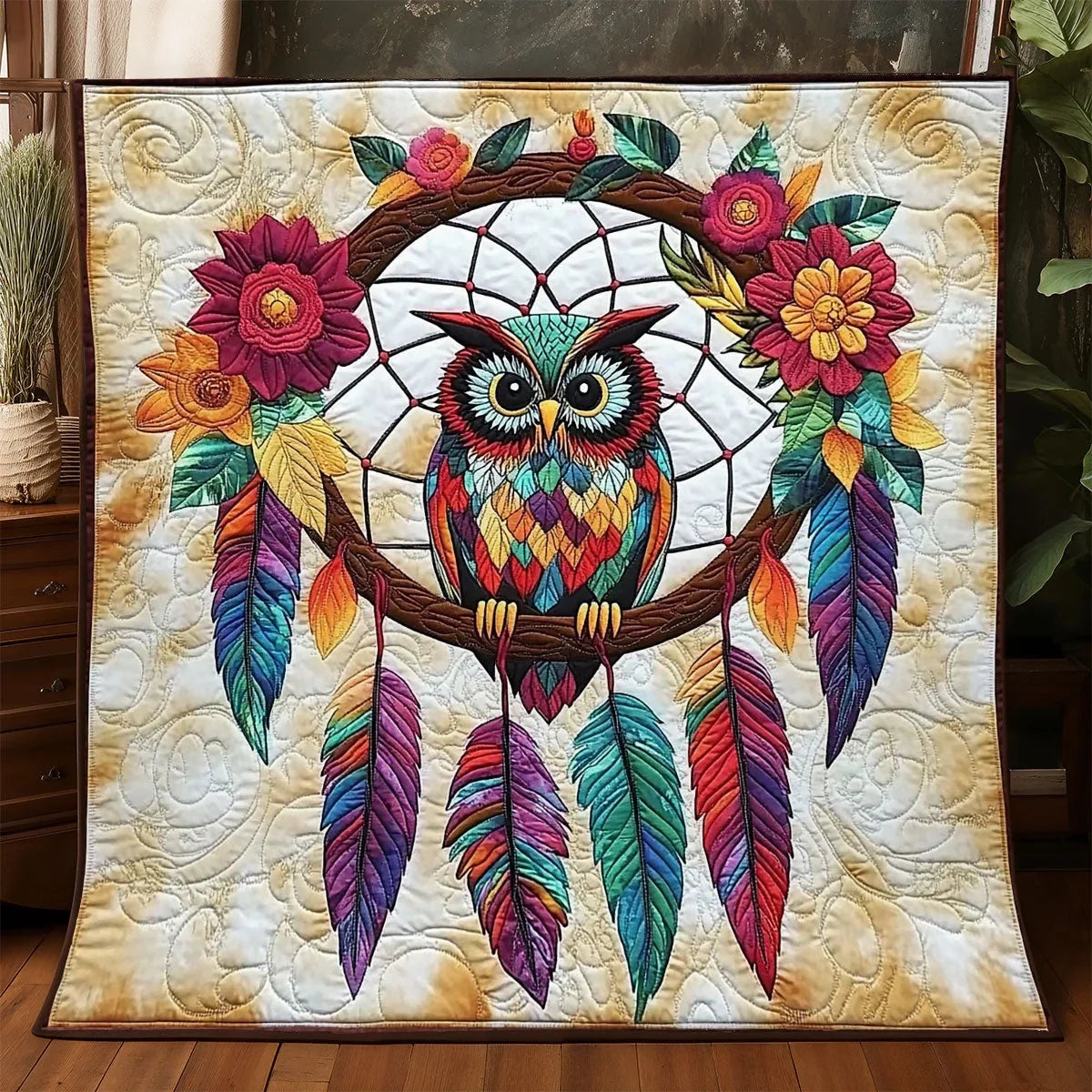 Dreamcatcher Native Owl Quilt Blanket