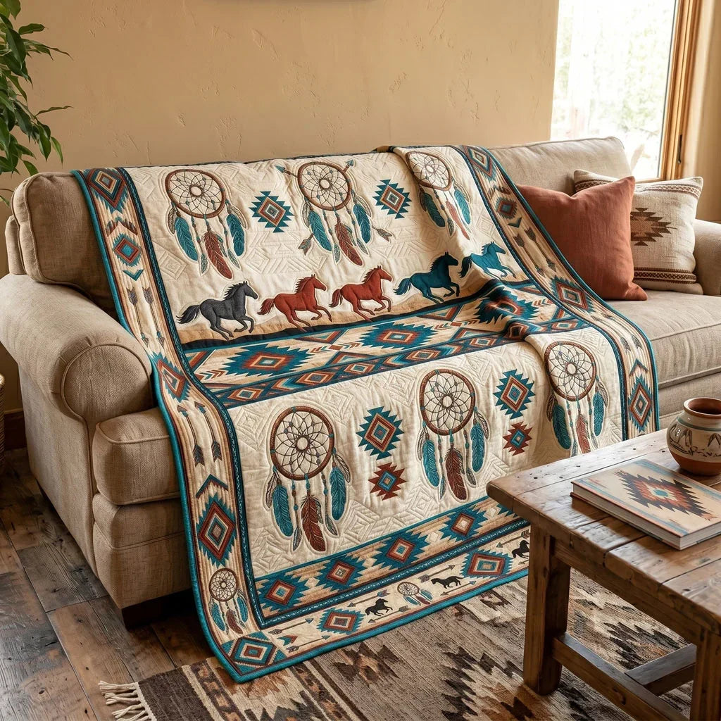 Dreamcatchers And Wild Horse Spirits Quilt Blanket