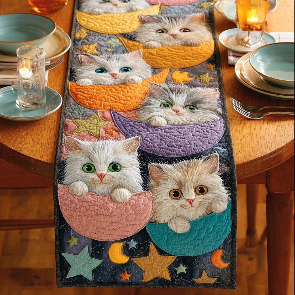 Dreamy Cat Garden Quilted Table Runner