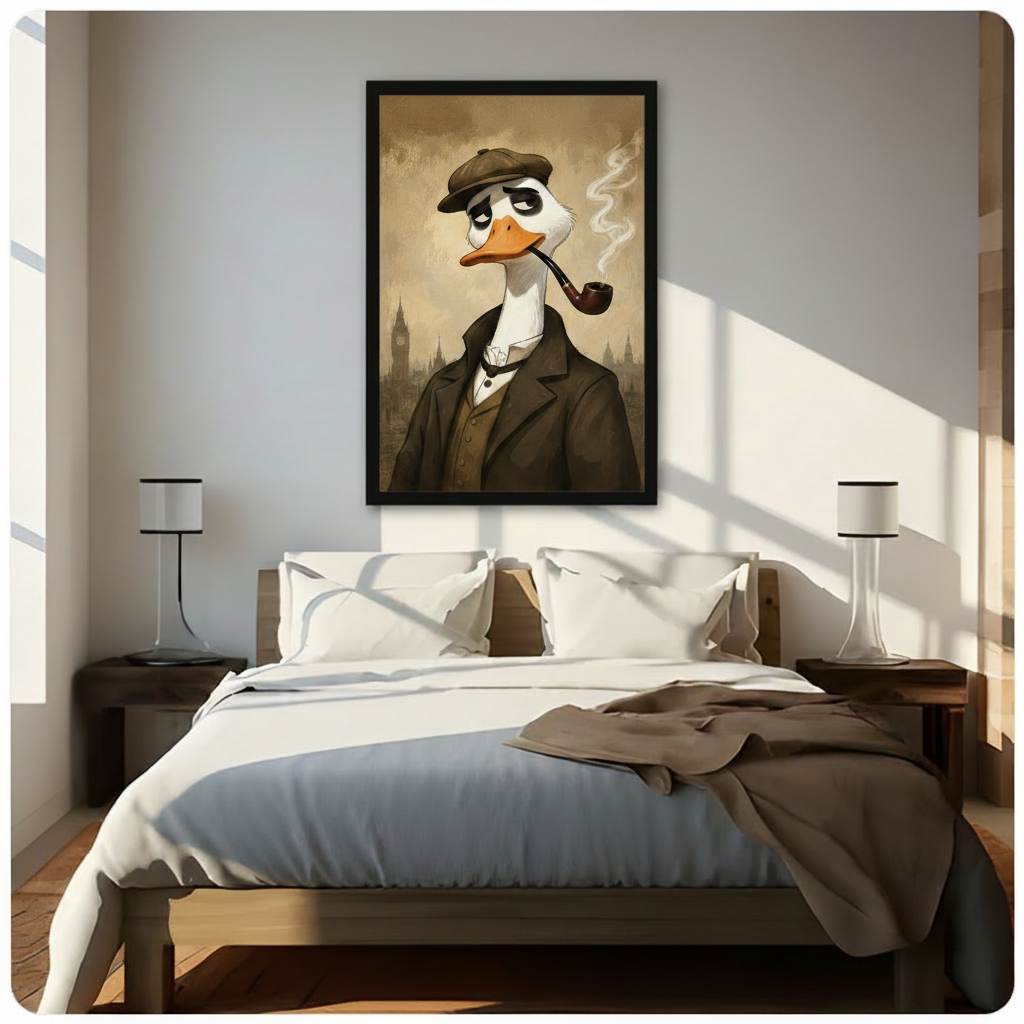 Vintage Detective Duck Framed Canvas Wall Art