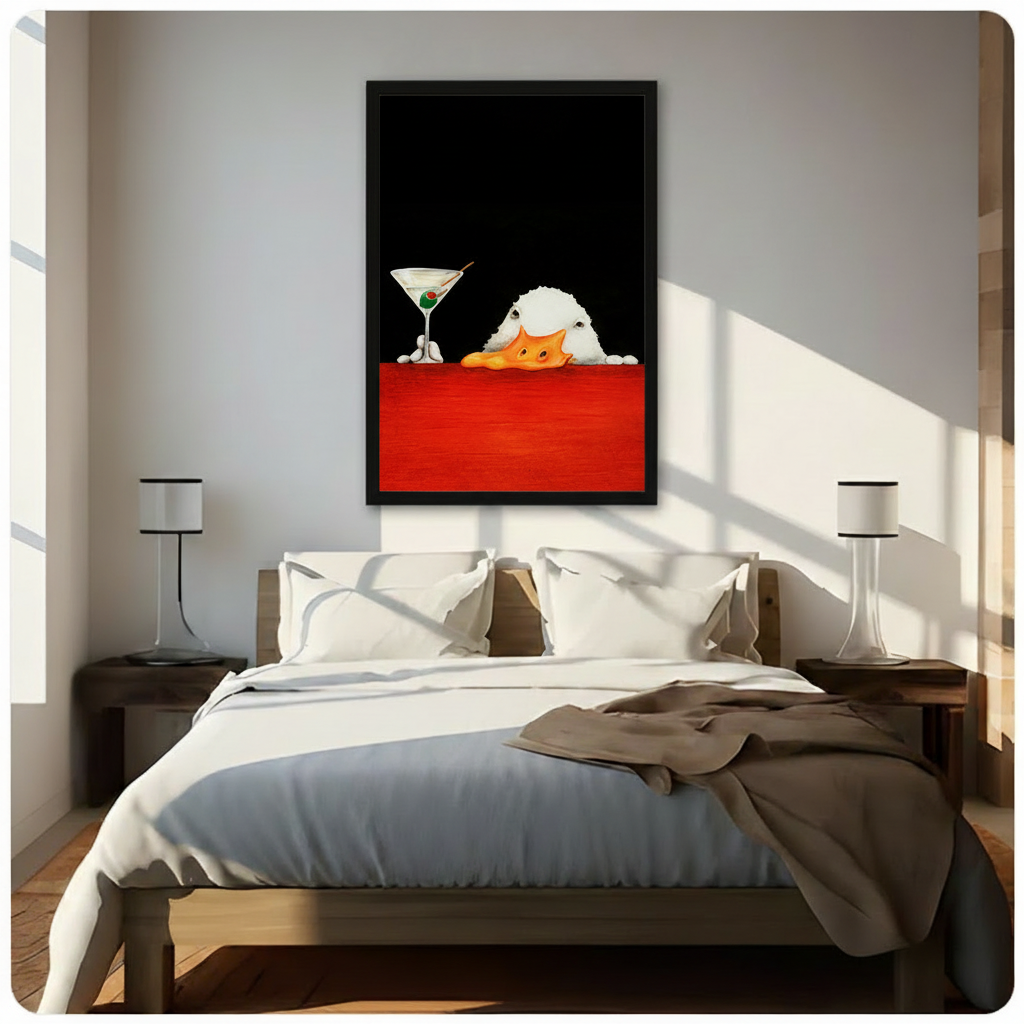 Funny Duck Martini Dark Canvas Wall Art