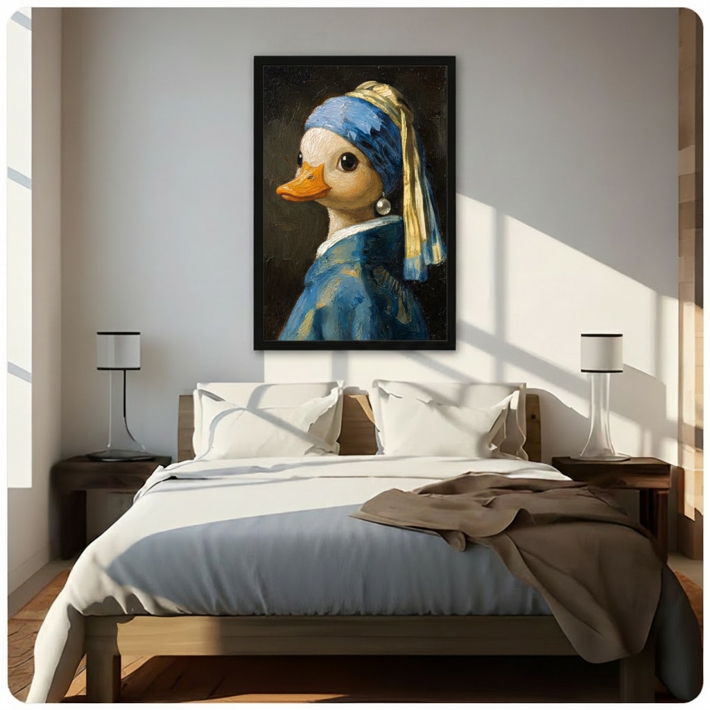 Duck with a Pearl Earring Whimsical Canvas Art