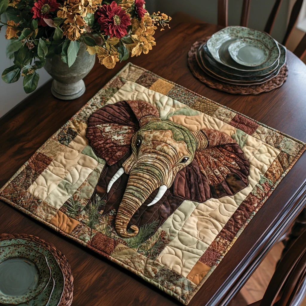 Earthy Elephant Quilted Table Topper