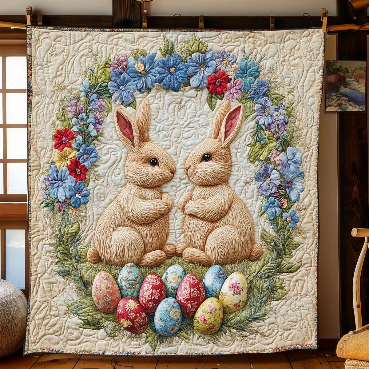 Easter Bunny Garden Quilt Blanket