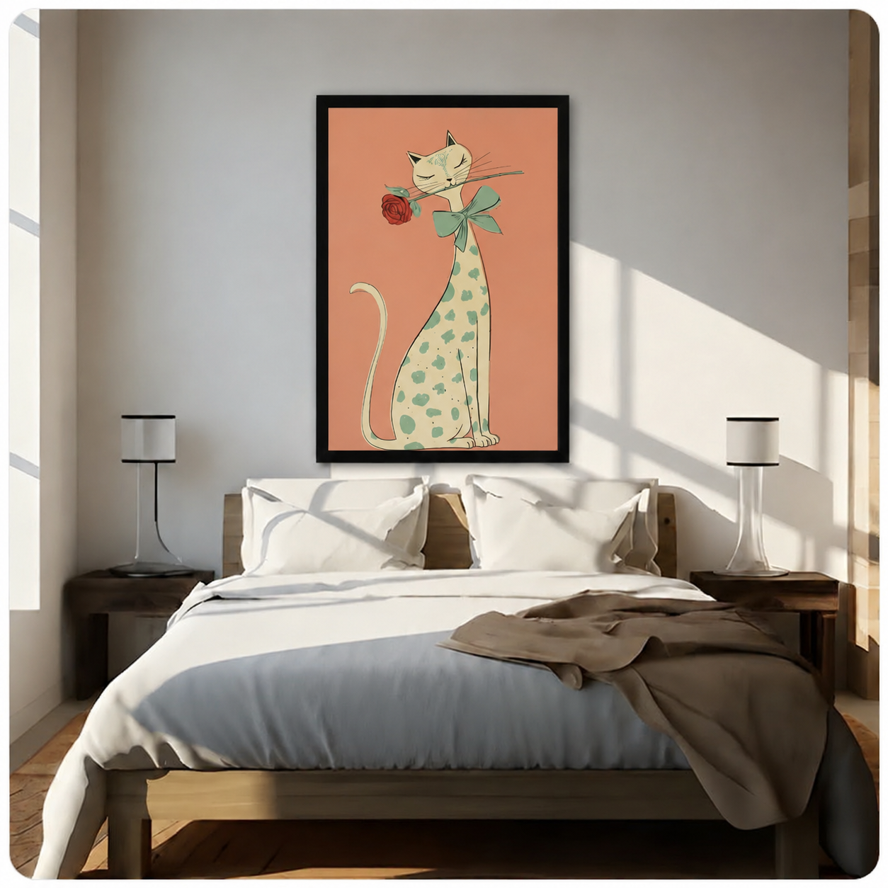 Elegant Cat Smelling Rose Retro Canvas Art Wall Art