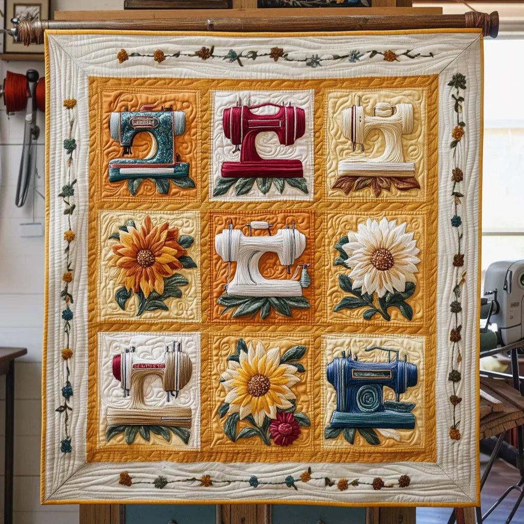 Elegant Chrysanthemum Sewing Machine Quilt Blanket