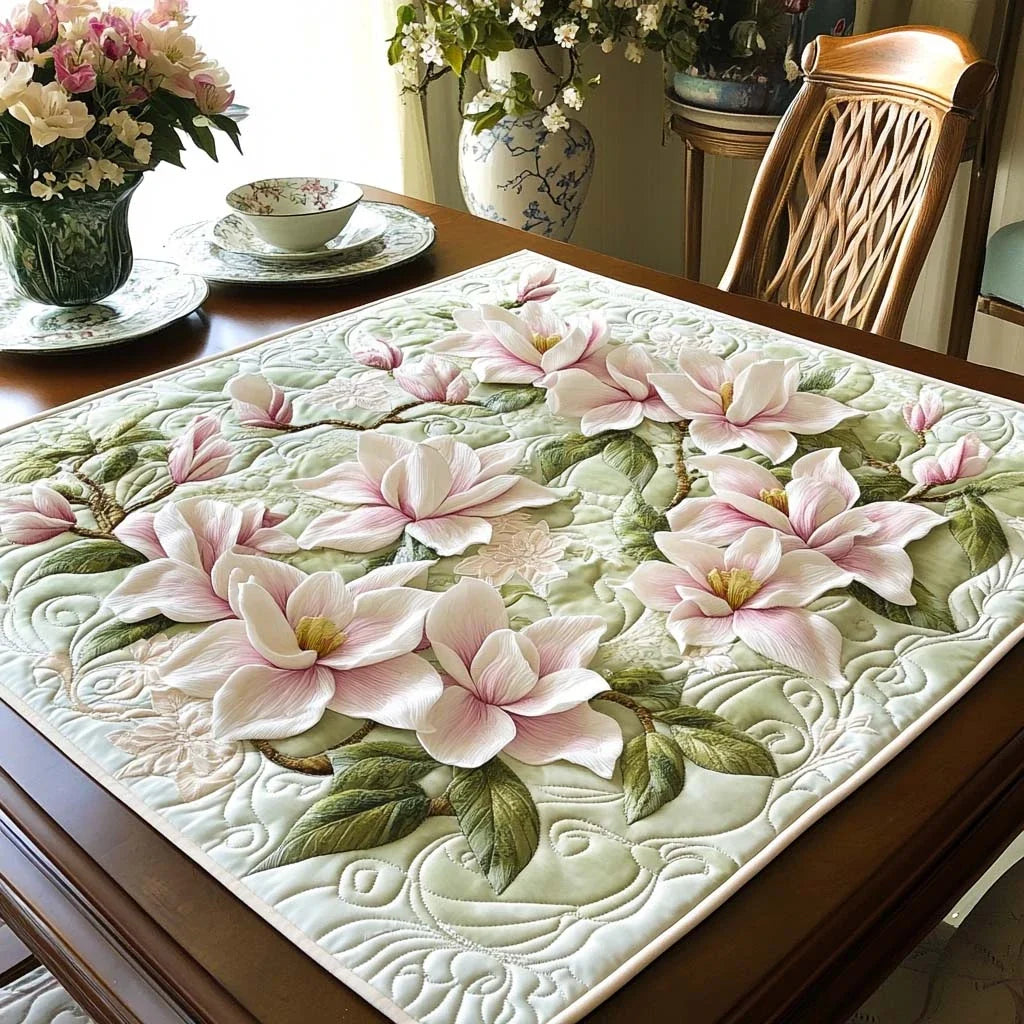 Elegant Magnolia Quilted Table Topper