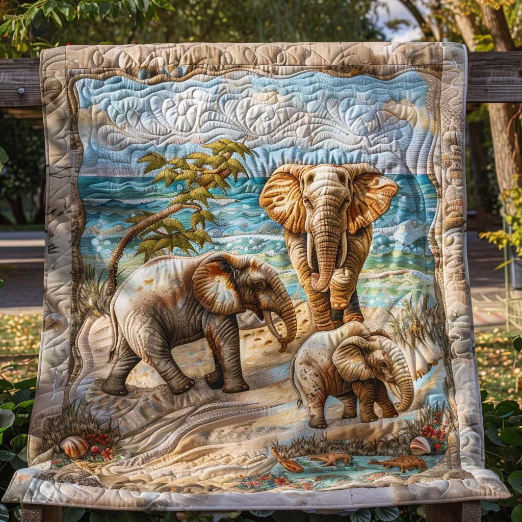 Elephant Fields Quilt Blanket - Quilted Blanket by Wild and Way