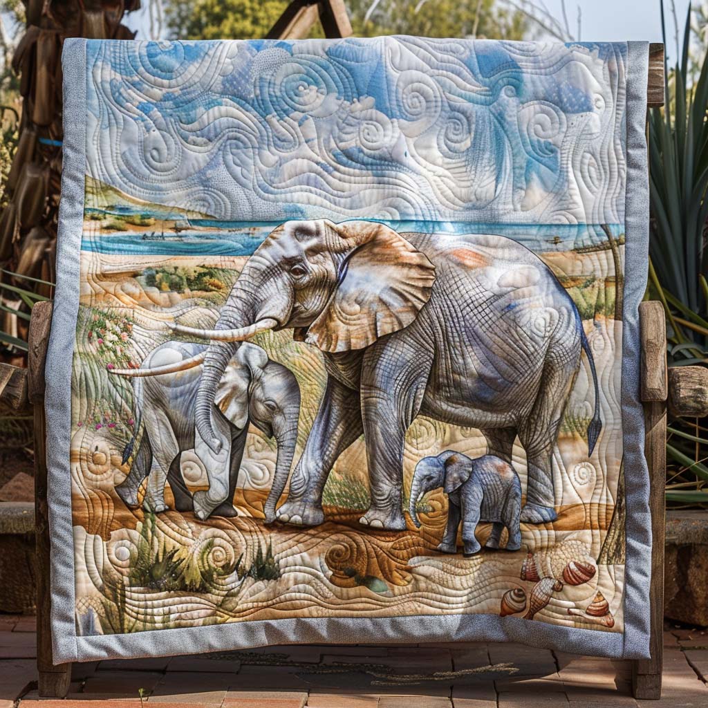 Elephant Oasis Quilt Blanket - Quilted Blanket by Wild and Way