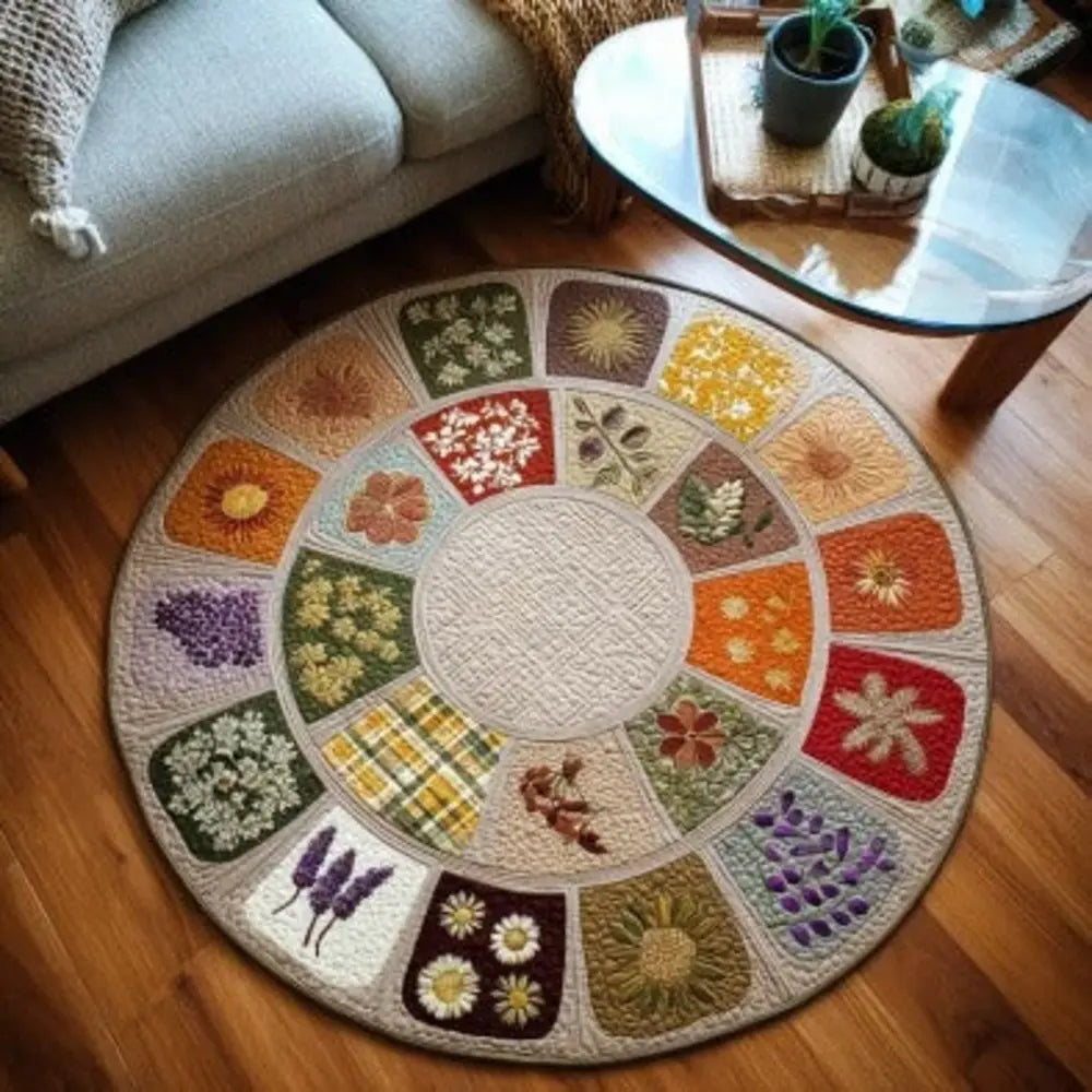 Embroidered Garden Quilted Round Mat
