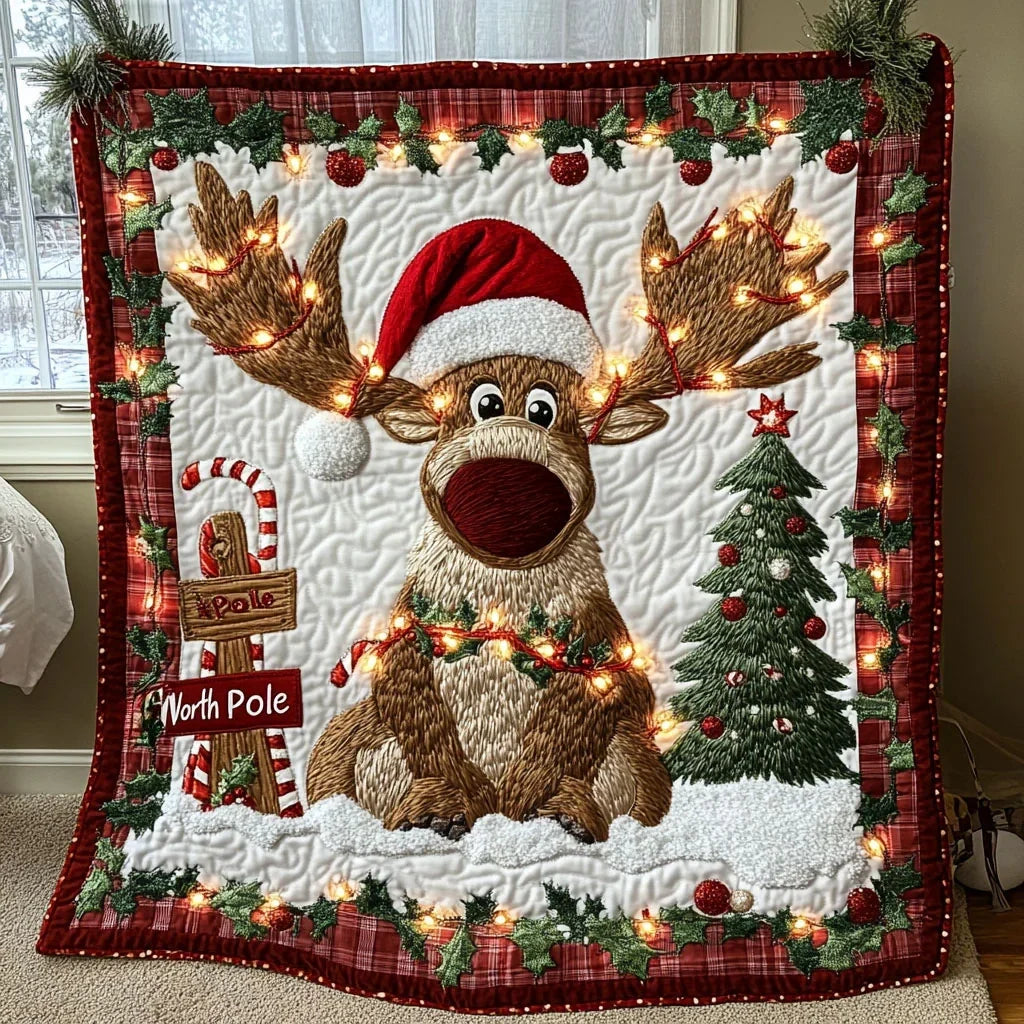 Enchanted Moose Christmas Quilt Blanket