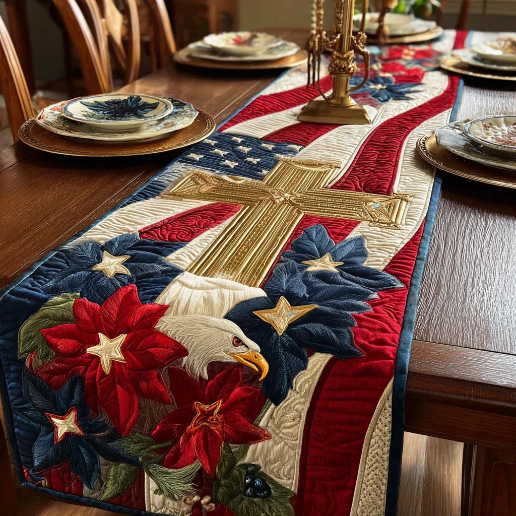 Eternal Liberty Cross Quilted Table Runner