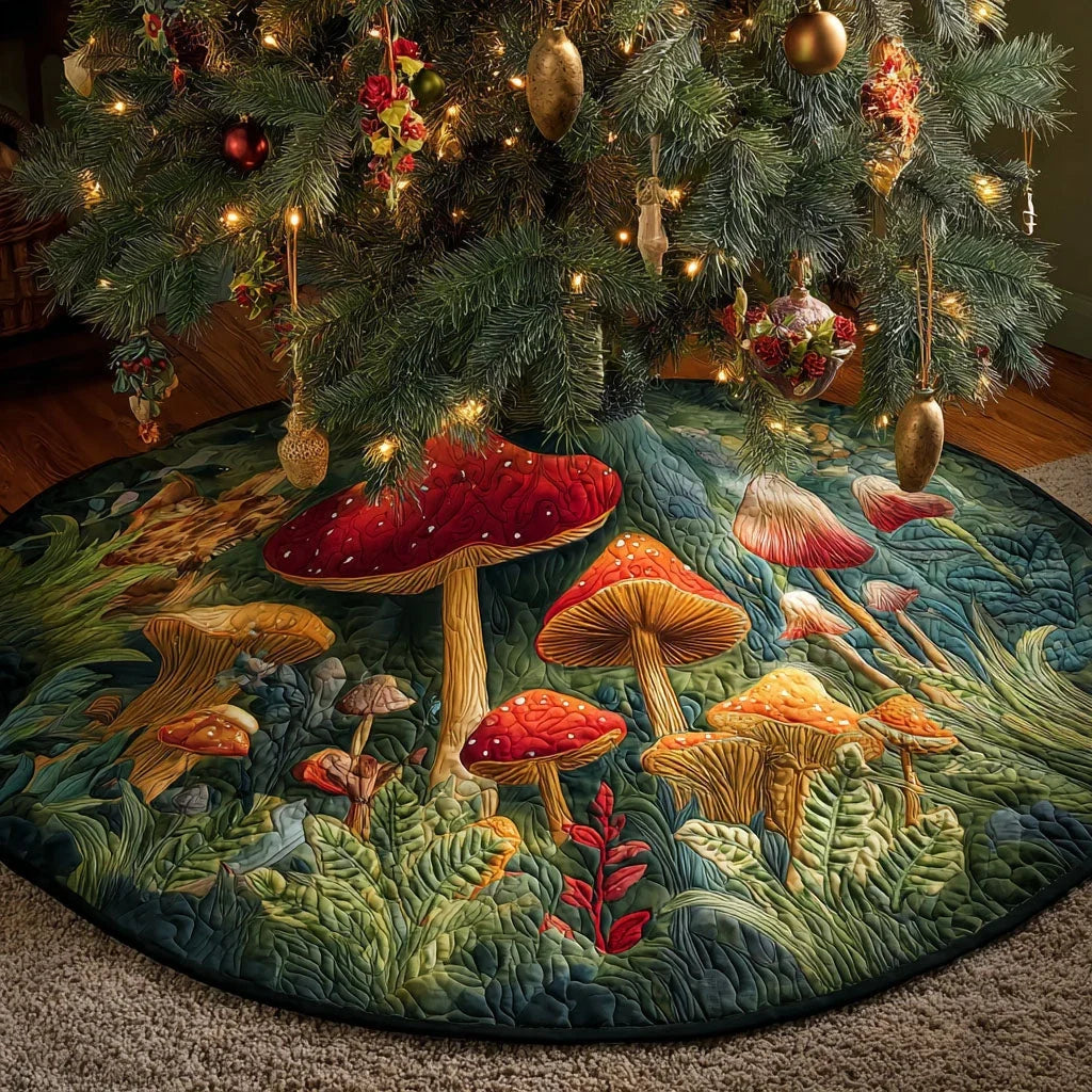 Evening Cottage Christmas Quilted Tree Skirt