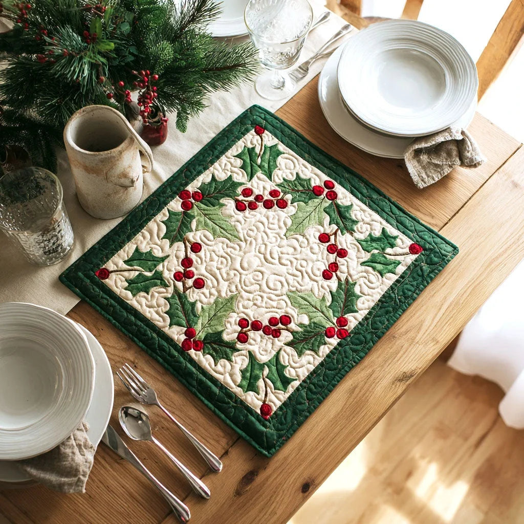 Evergreen Garland Quilted Table Topper