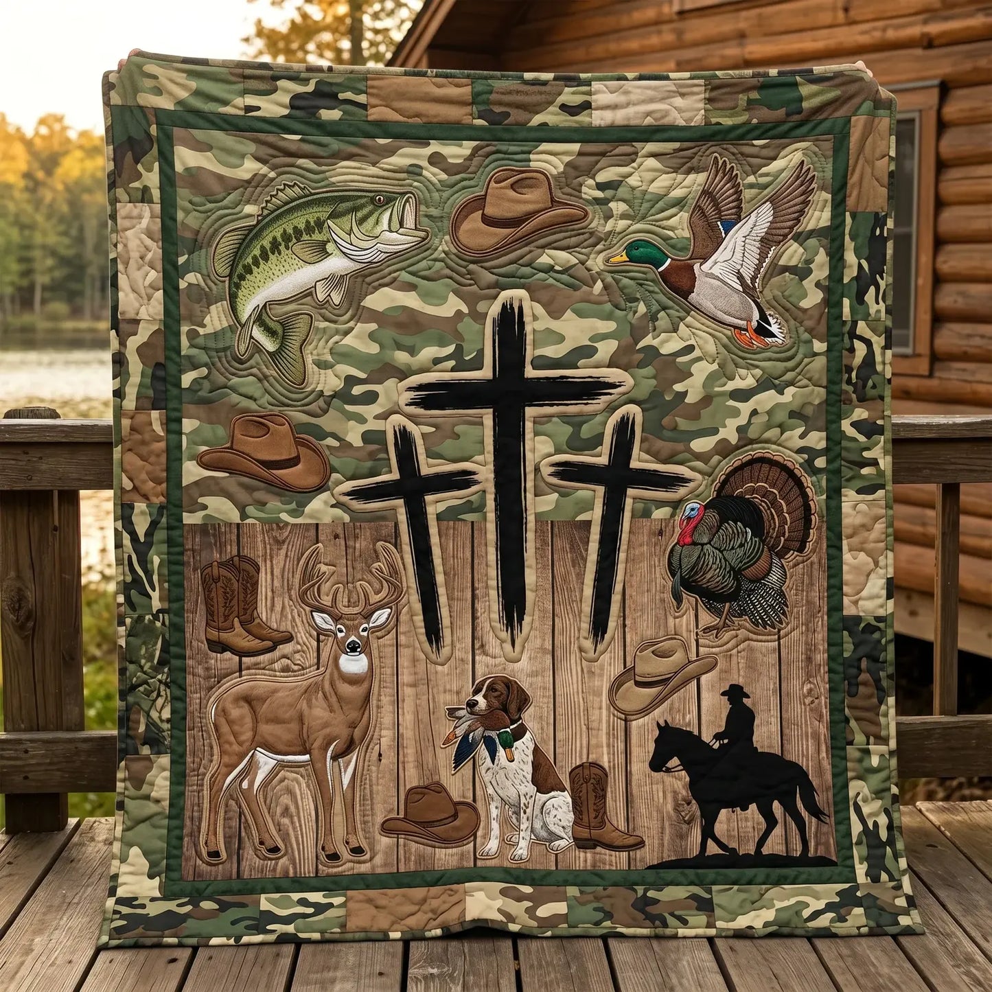 Faith Camo Hunting And Fishing Quilt Blanket