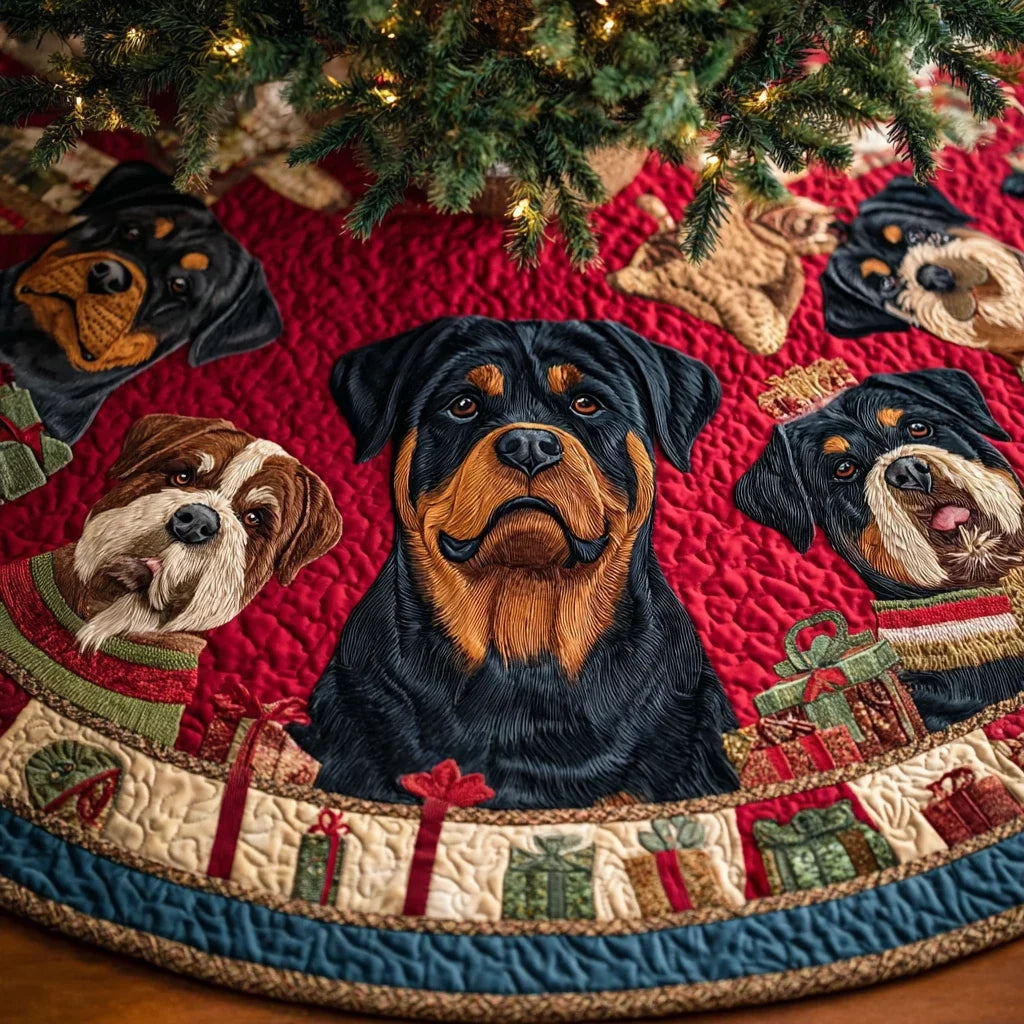 Faithful Rottweiler Christmas Quilted Tree Skirt
