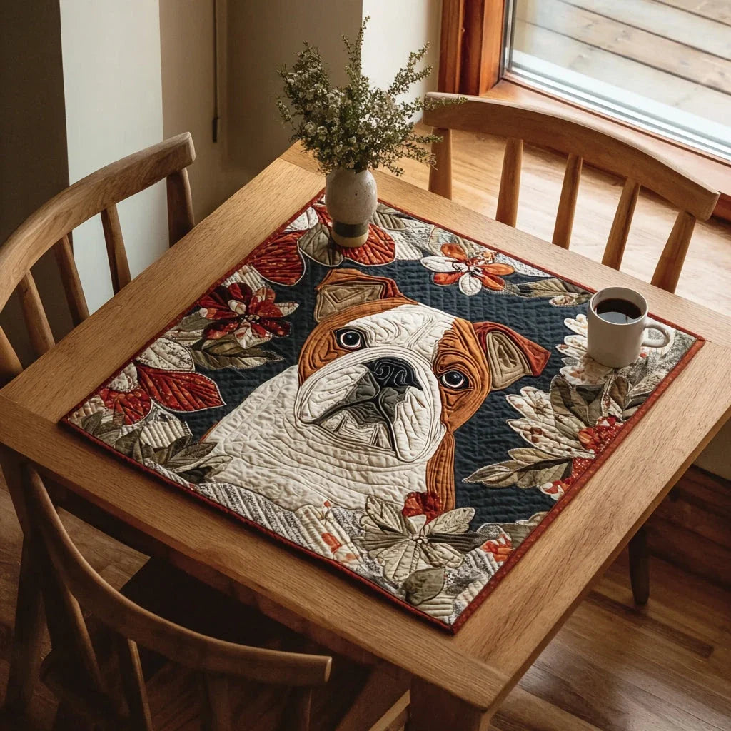 Fall Bulldog Quilted Table Topper