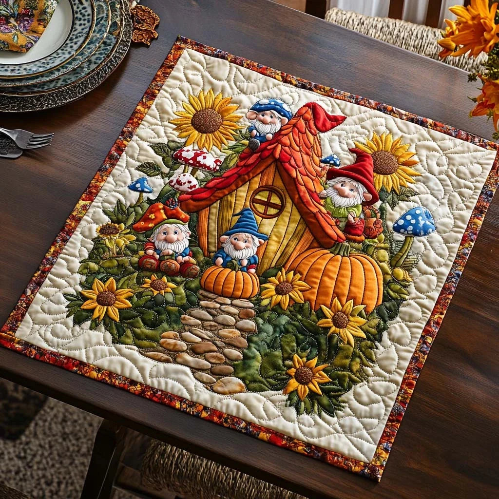 Fall Gnome Glow Quilted Table Topper