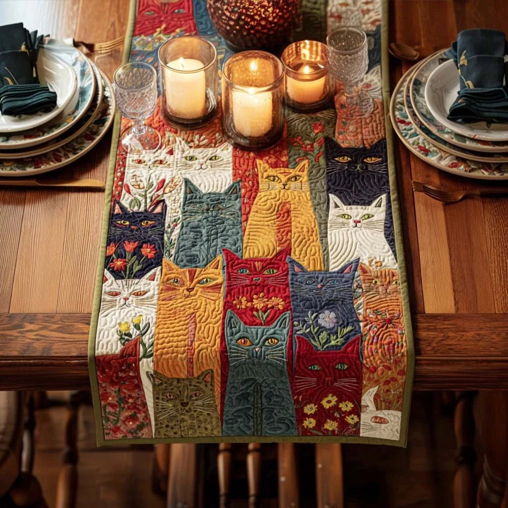 Fantasia Feline Quilted Table Runner