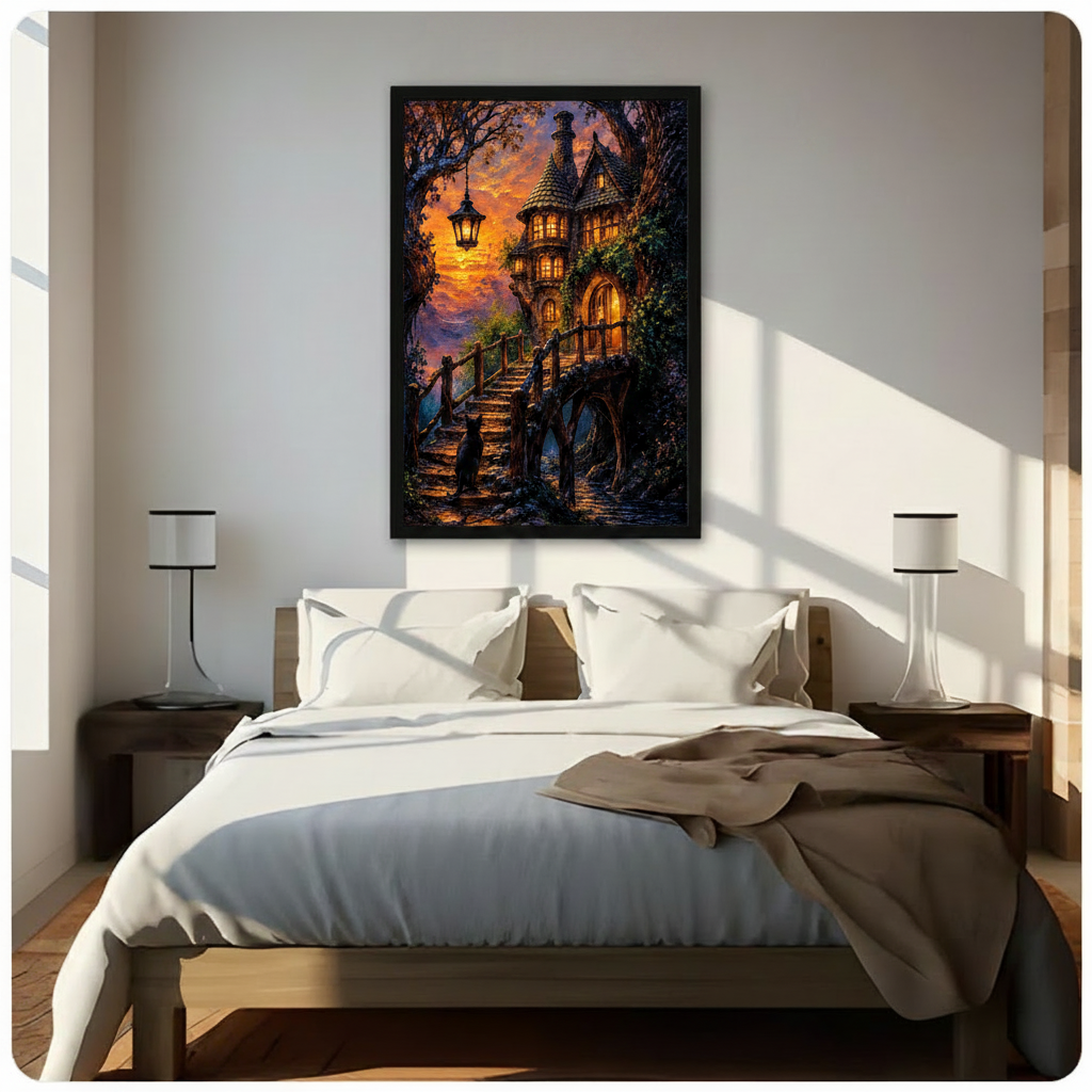 Fantasy Enchanted Castle Cat Canvas Art Print