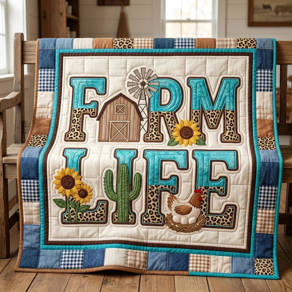 Farm Life Patchwork Quilt Blanket