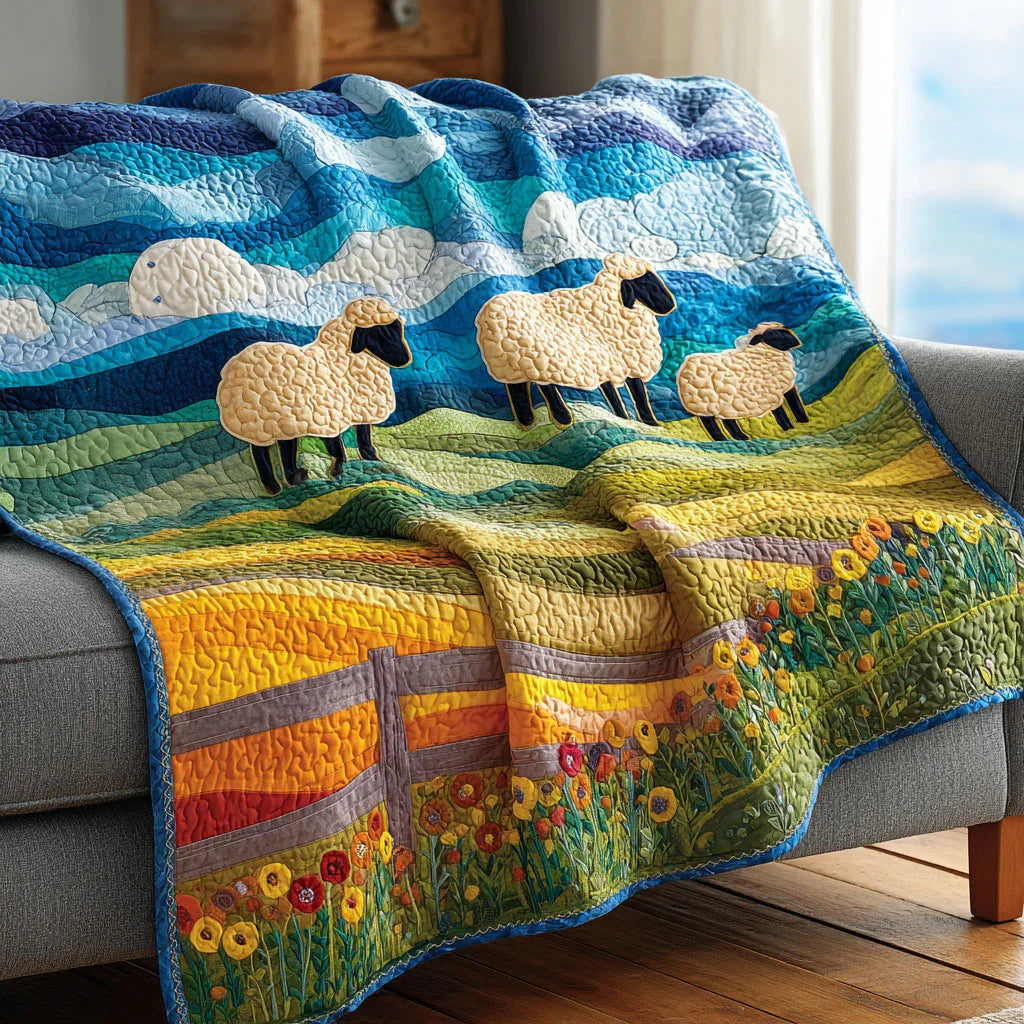 Farm Sheep Quilt Blanket - Quilted Blanket by Wild and Way