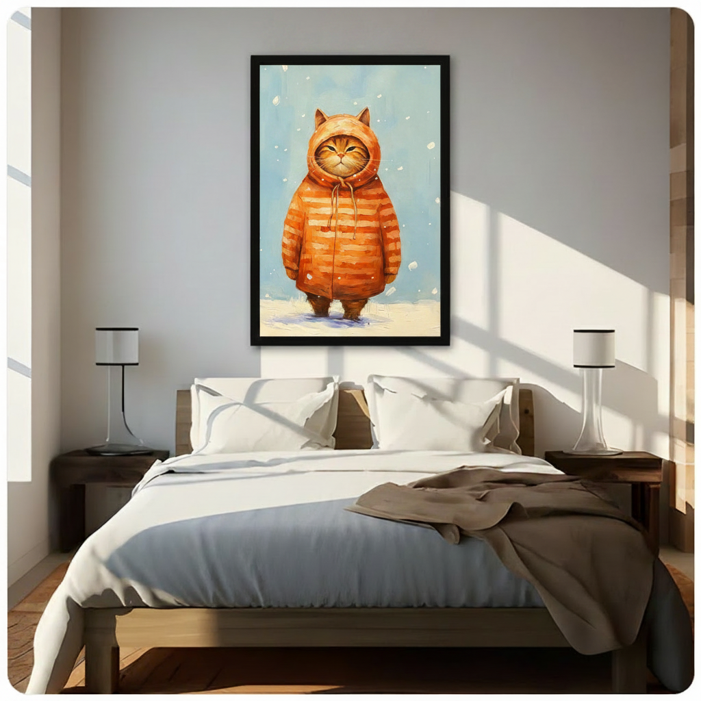 Grumpy Orange Cat Winter Hoodie Canvas Art Wall Art