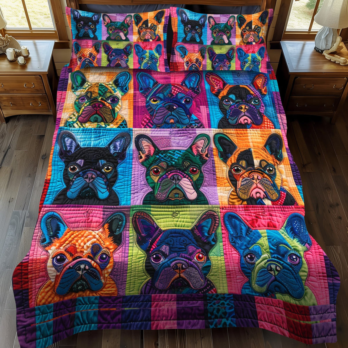 Charming French Bulldog 3-Piece Quilted Bedding Set - Single (59" x 70")
