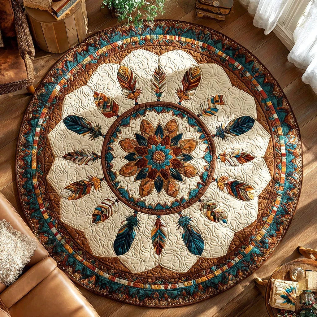 Feather Circle Quilted Round Mat