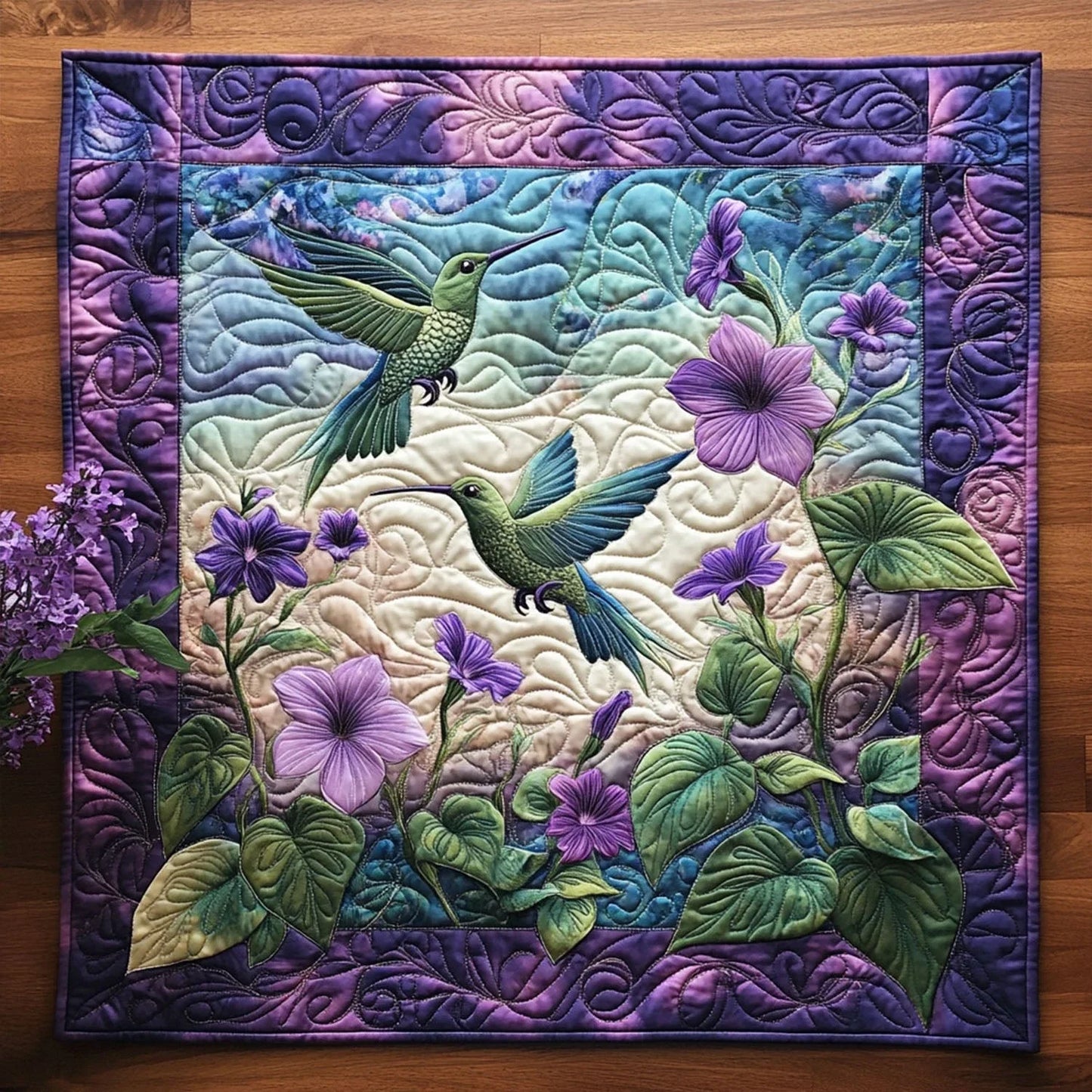 Feather Waltz Quilted Table Topper