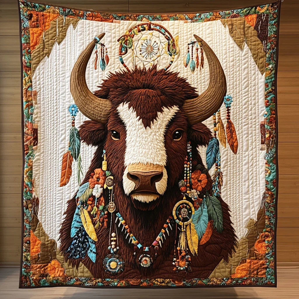 Feathered Bison Quilt Blanket