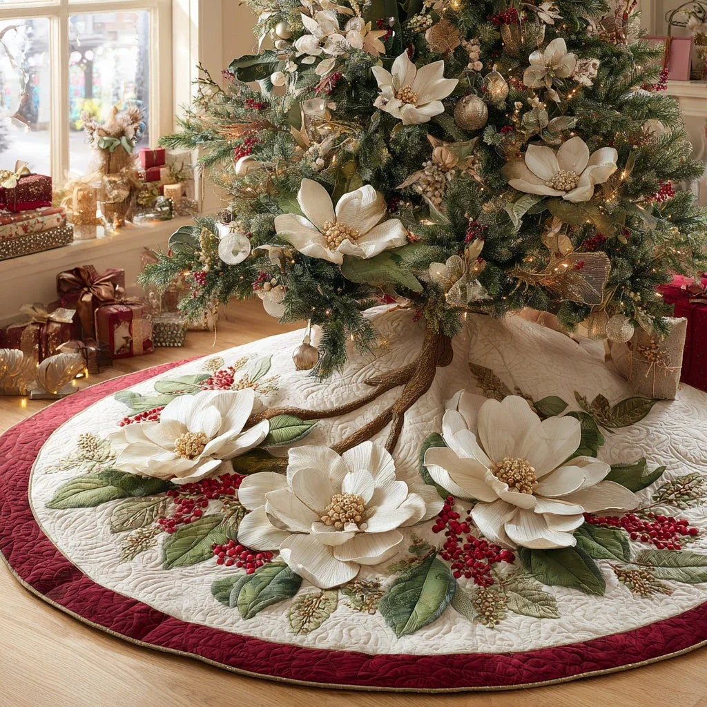 Festive Bloom Christmas Quilted Tree Skirt