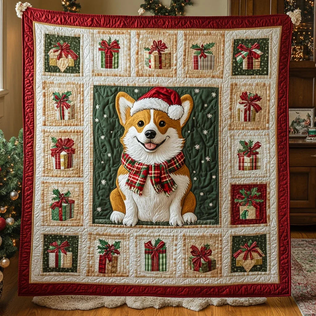 Festive Corgi Quilt Blanket