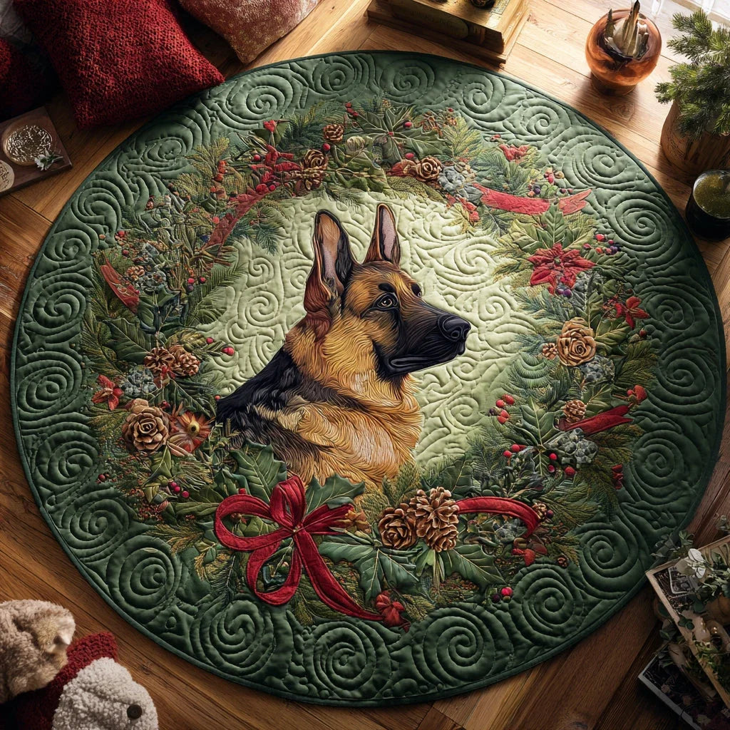 Festive German Shepherd Magic Quilted Round Mat