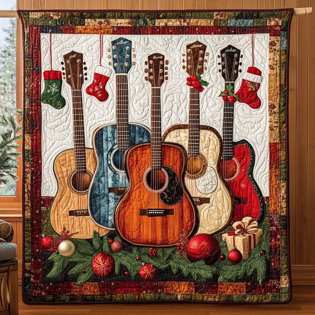 Festive Guitar Melody Quilt Blanket