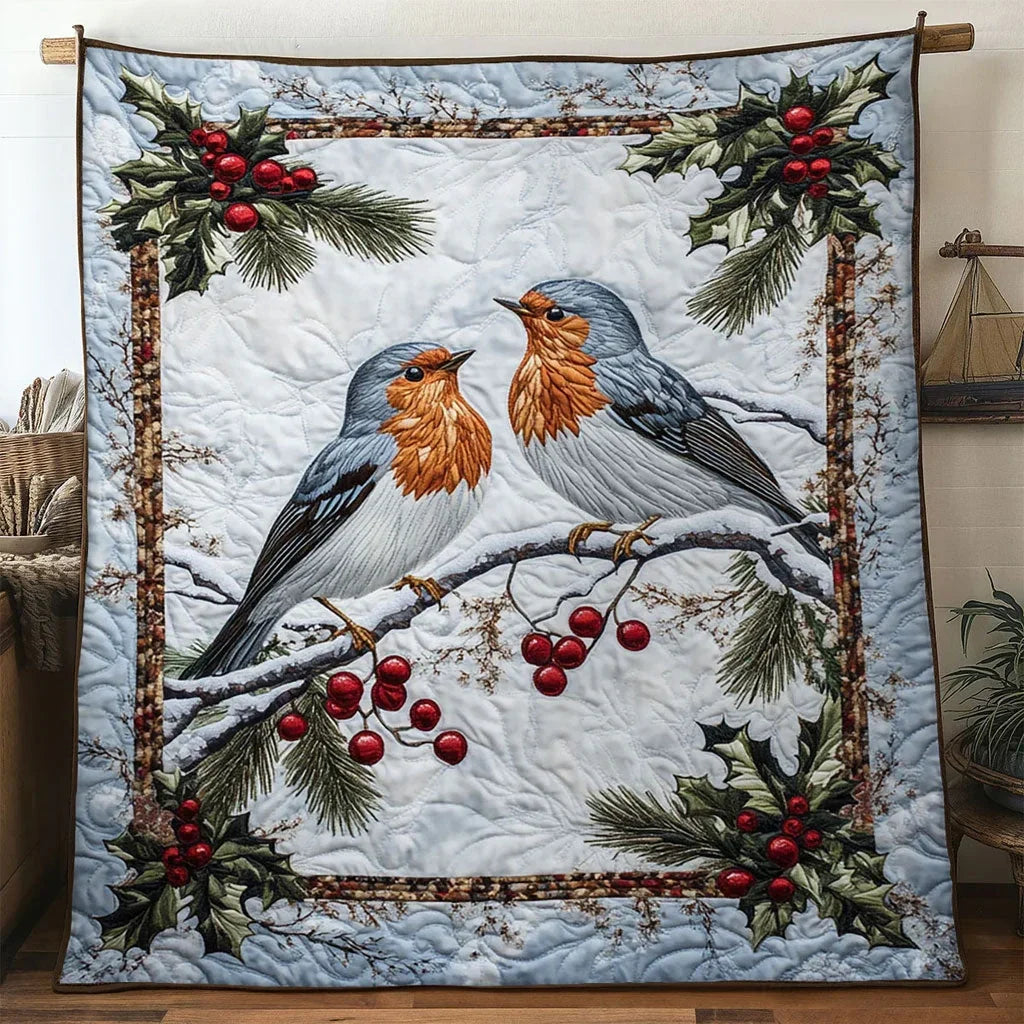 Festive Nest European Robin Quilt Blanket