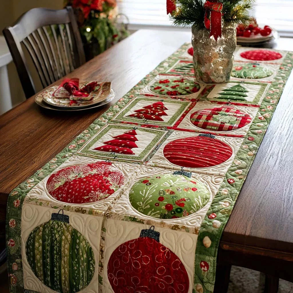 Festive Ornaments Quilted Table Runner