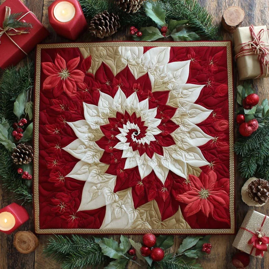 Festive Petal Swirl Quilted Table Topper