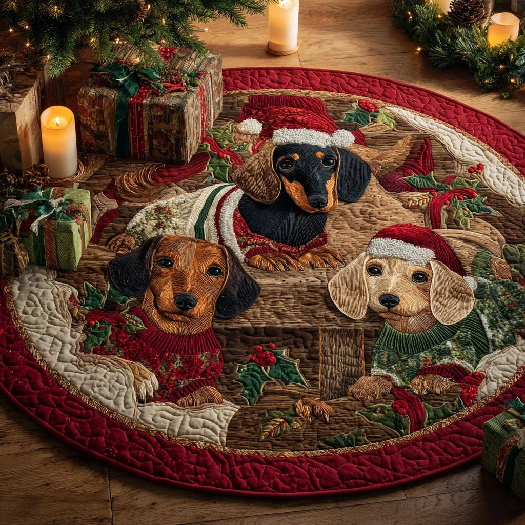 Festive Pup Quilted Round Mat